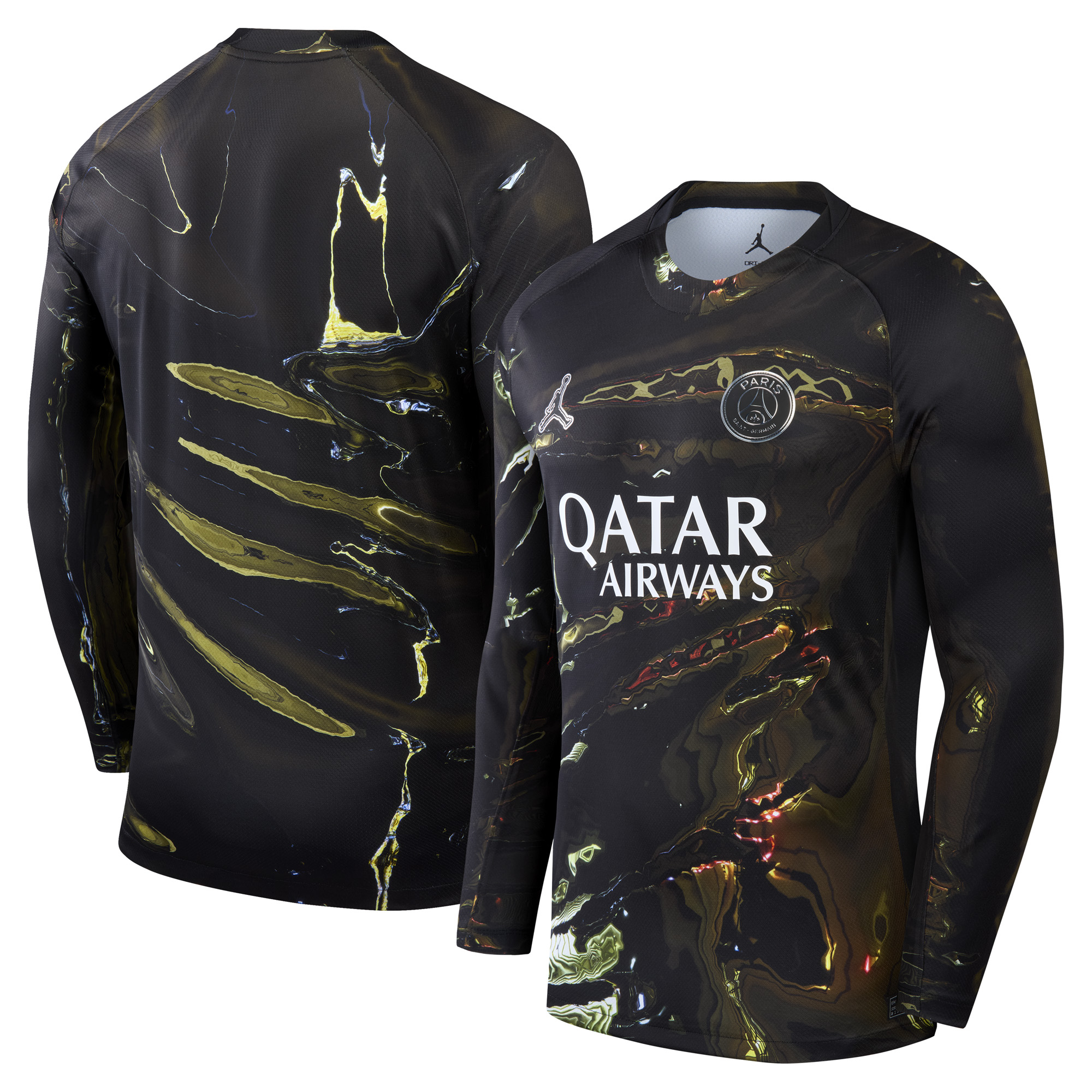 Maillot PSG Night Edition manches longues 2025/2026 noir avec motifs lumineux inspirés du Trocadéro.