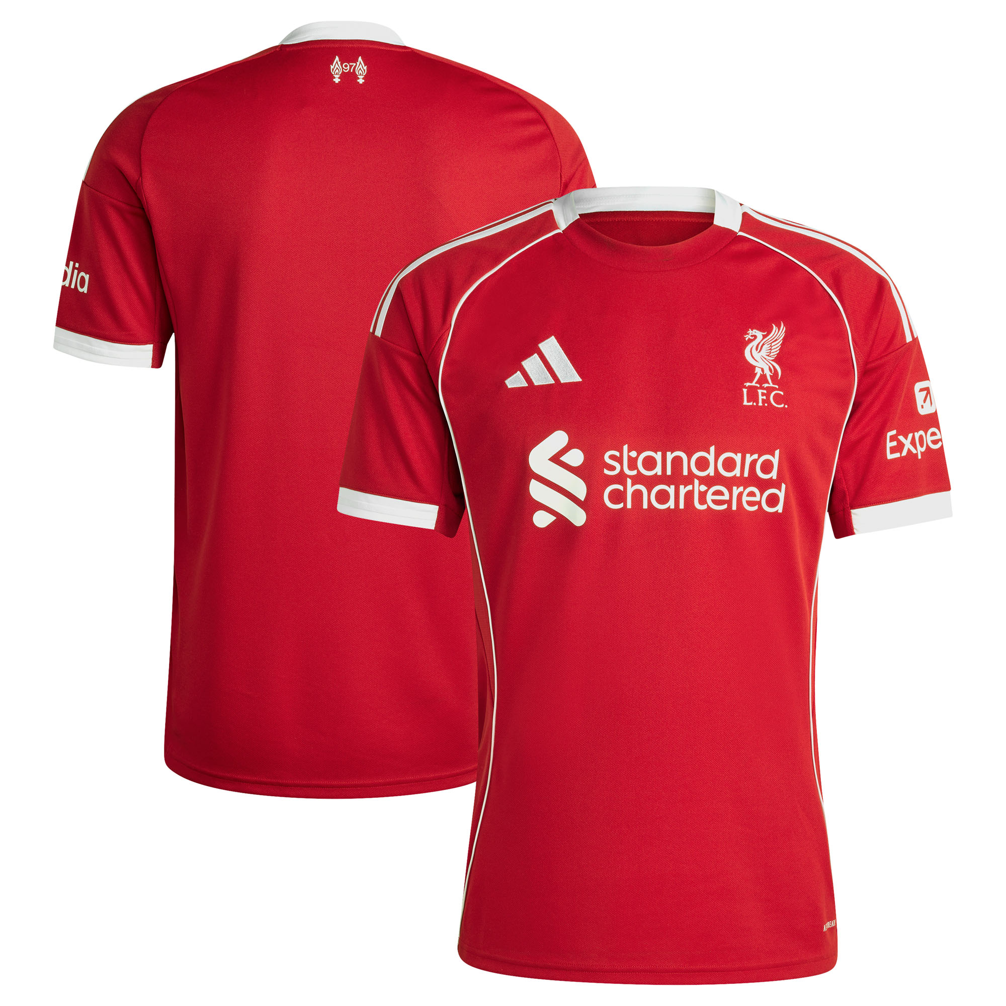 Maillot de football Liverpool FC domicile saison 2025/2026 rouge Adidas avec technologie AEROREADY.