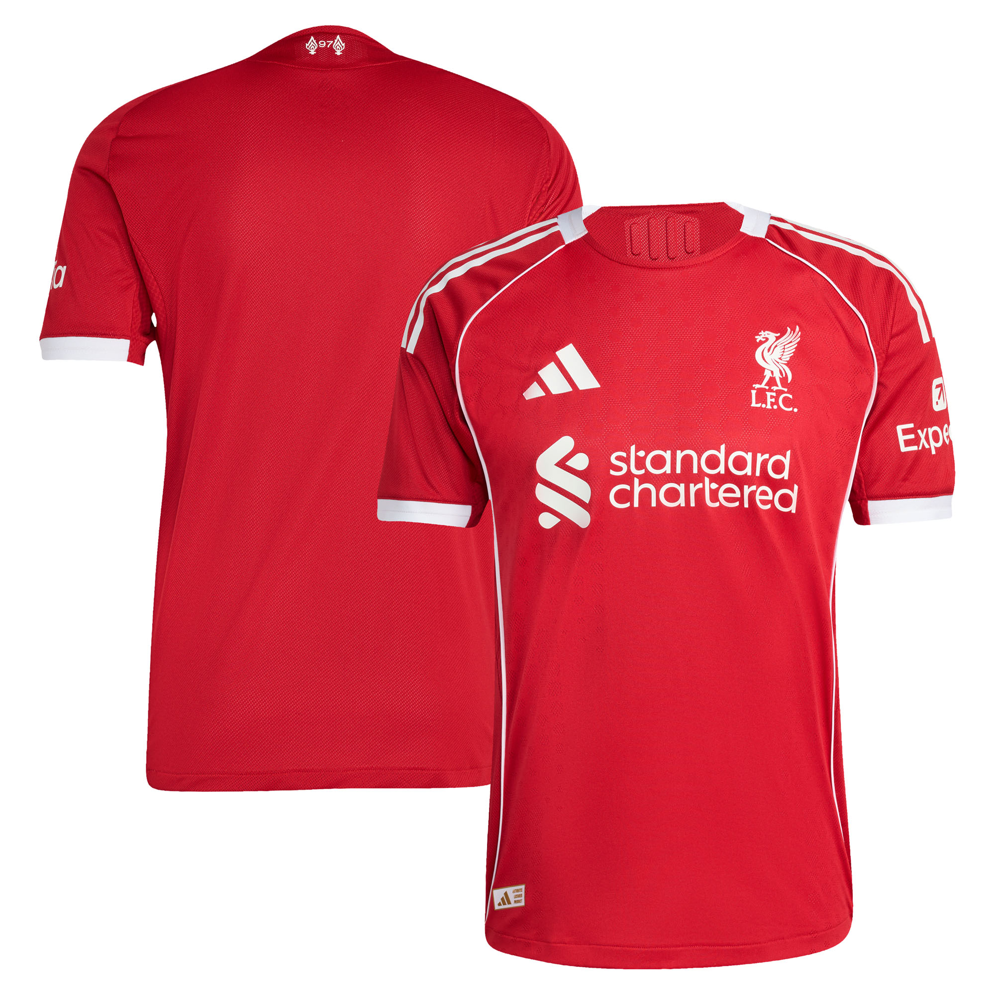 Maillot de football authentique Adidas Liverpool FC domicile rouge pour la saison 2025/2026.