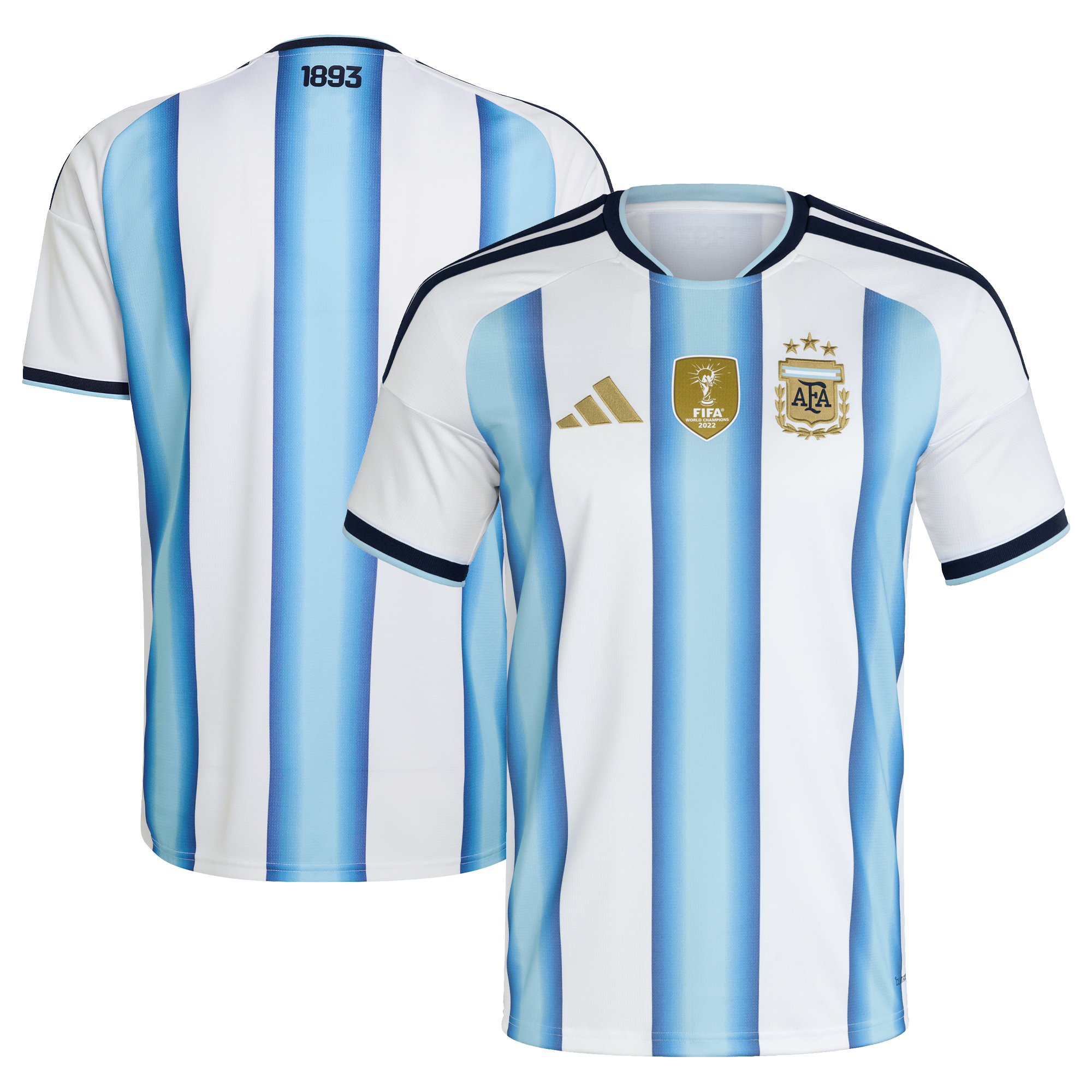 Maillot de football authentique domicile de l'Argentine 2025/2026 Adidas avec bandes bleu ciel et blanches.