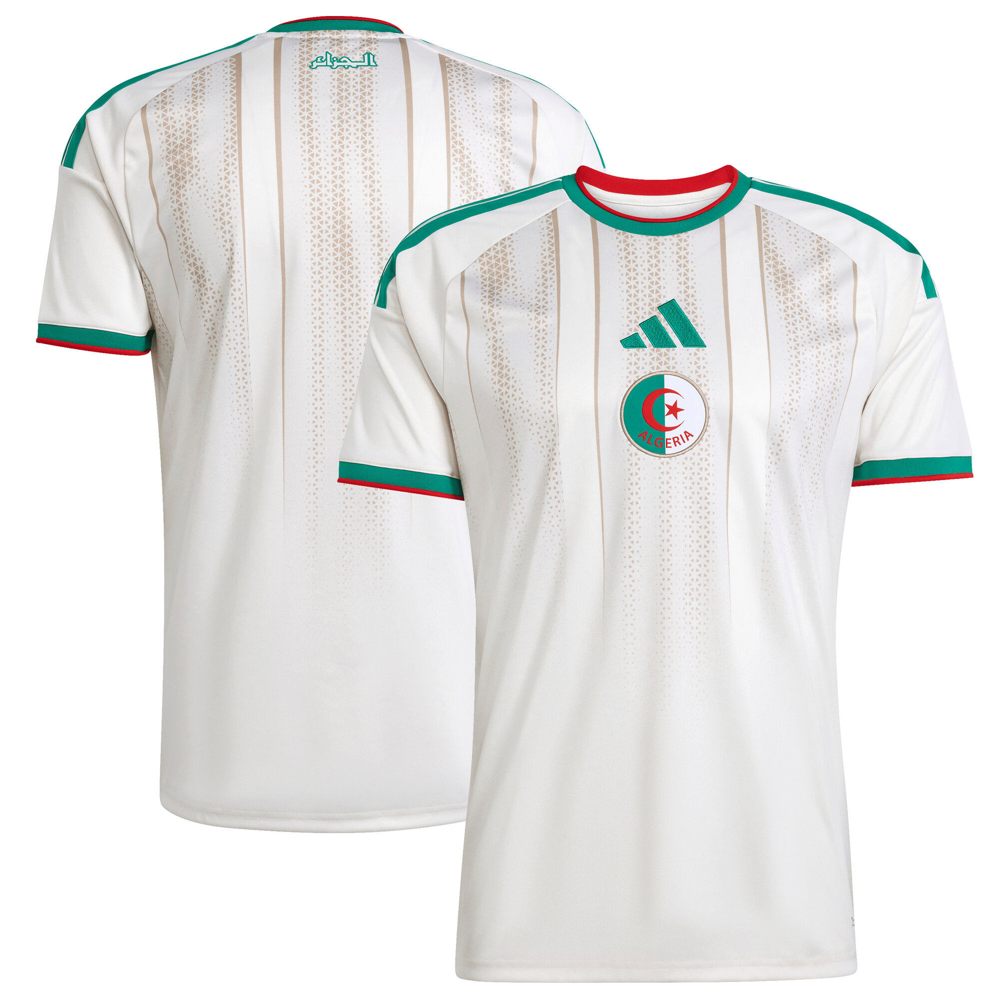 Maillot Adidas Algérie Domicile saison 2025/2026 blanc avec motifs inspirés des paysages algériens.