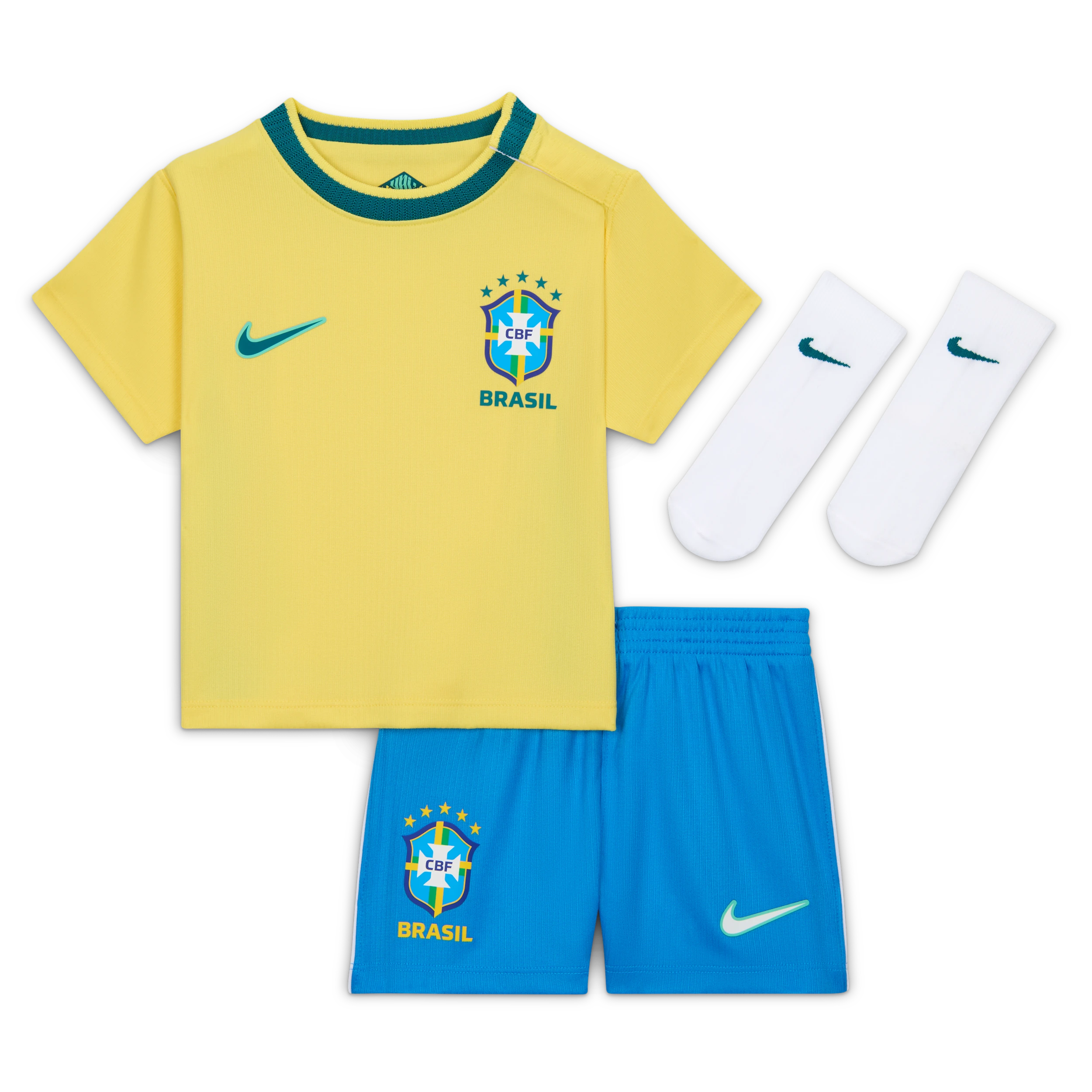 Ensemble complet mini-kit Nike domicile jaune du Brésil pour bébé, saison 2026/2027.