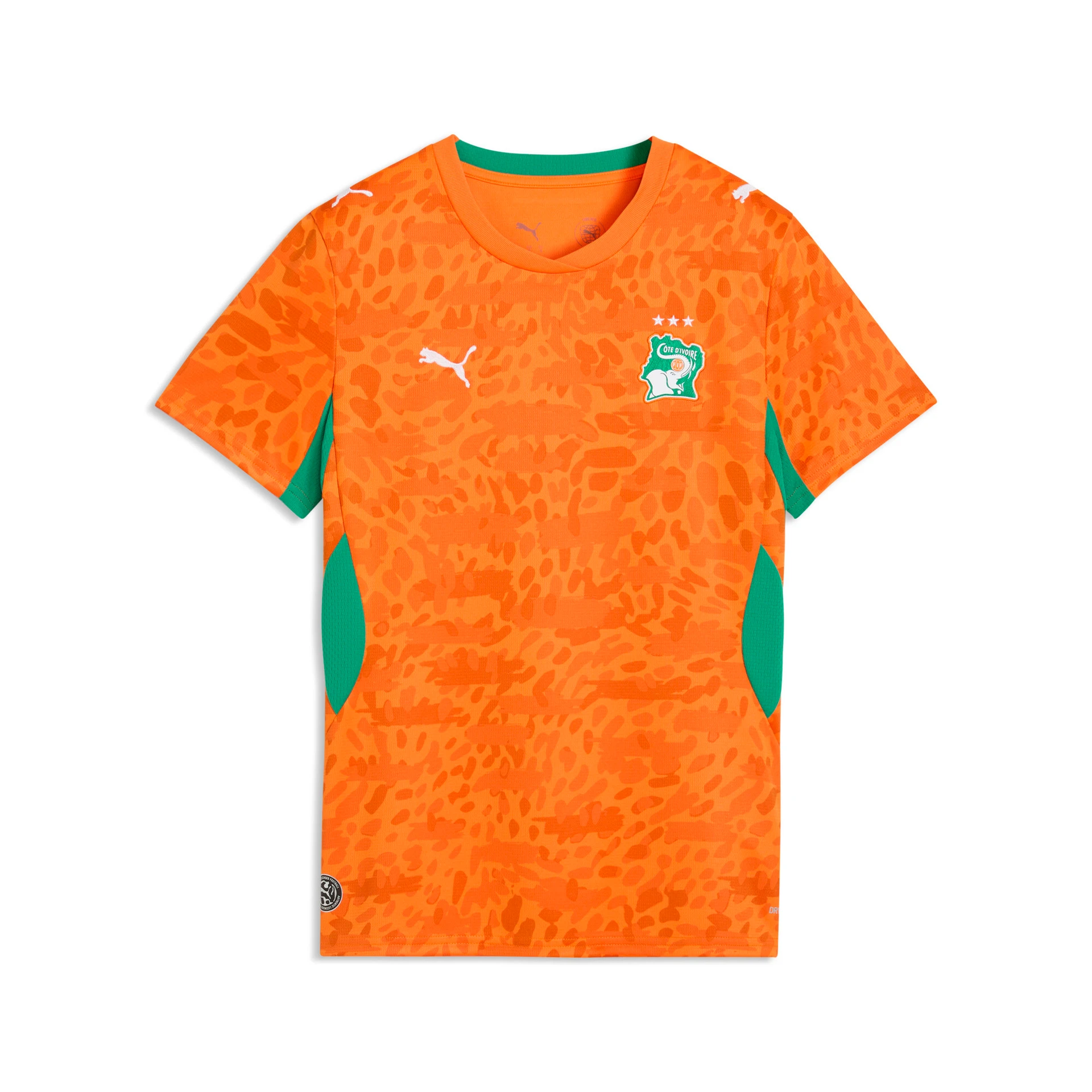 Maillot Puma domicile orange de la sélection de Côte d'Ivoire pour femme, saison 2026/2027.