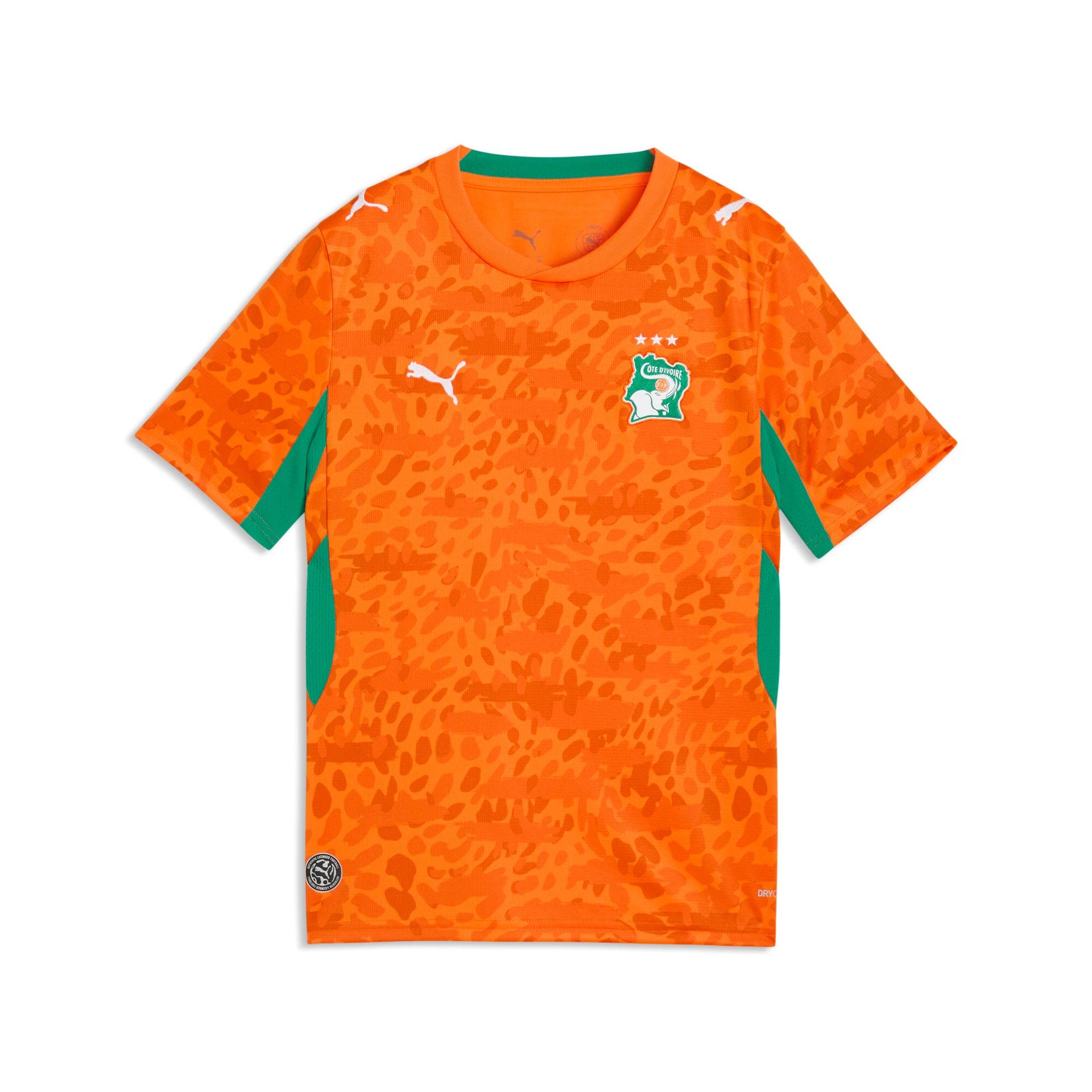 Maillot domicile orange Puma de la Côte d'Ivoire pour enfant, saison 2026/2027.