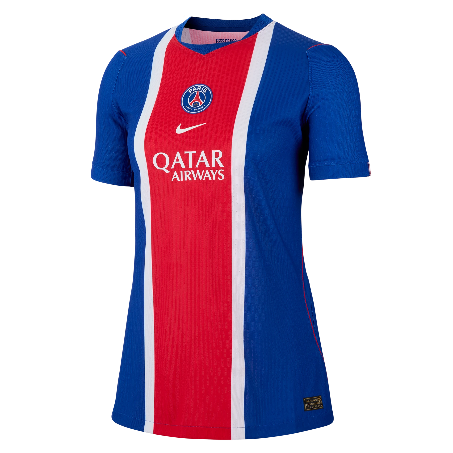 Maillot de football Nike PSG Domicile Authentique 2026/2027 pour femme avec bande Hechter bleue et rouge.