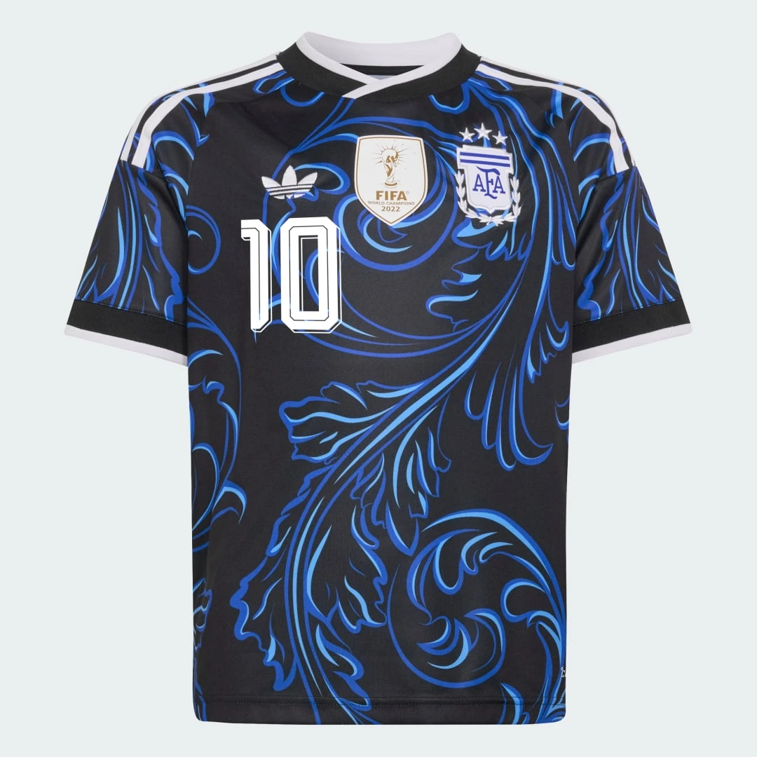 Maillot de football Adidas extérieur noir de l'Argentine 2026, floqué Messi 10 pour enfant.