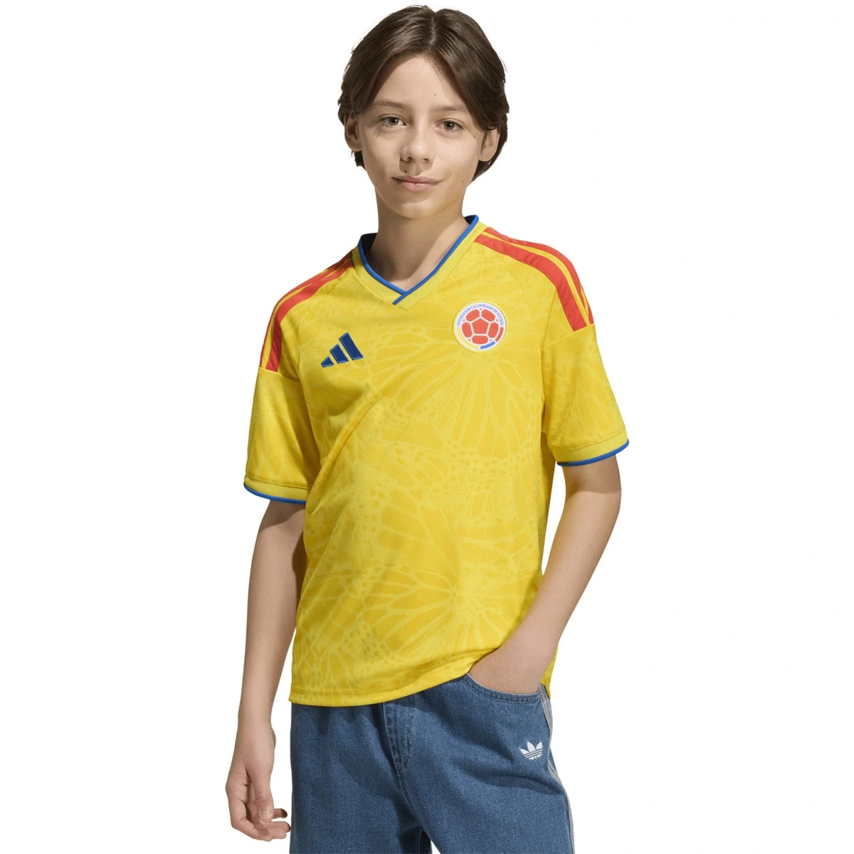 Maillot Colombie Domicile 2026 Enfant vue de face sur mannequin