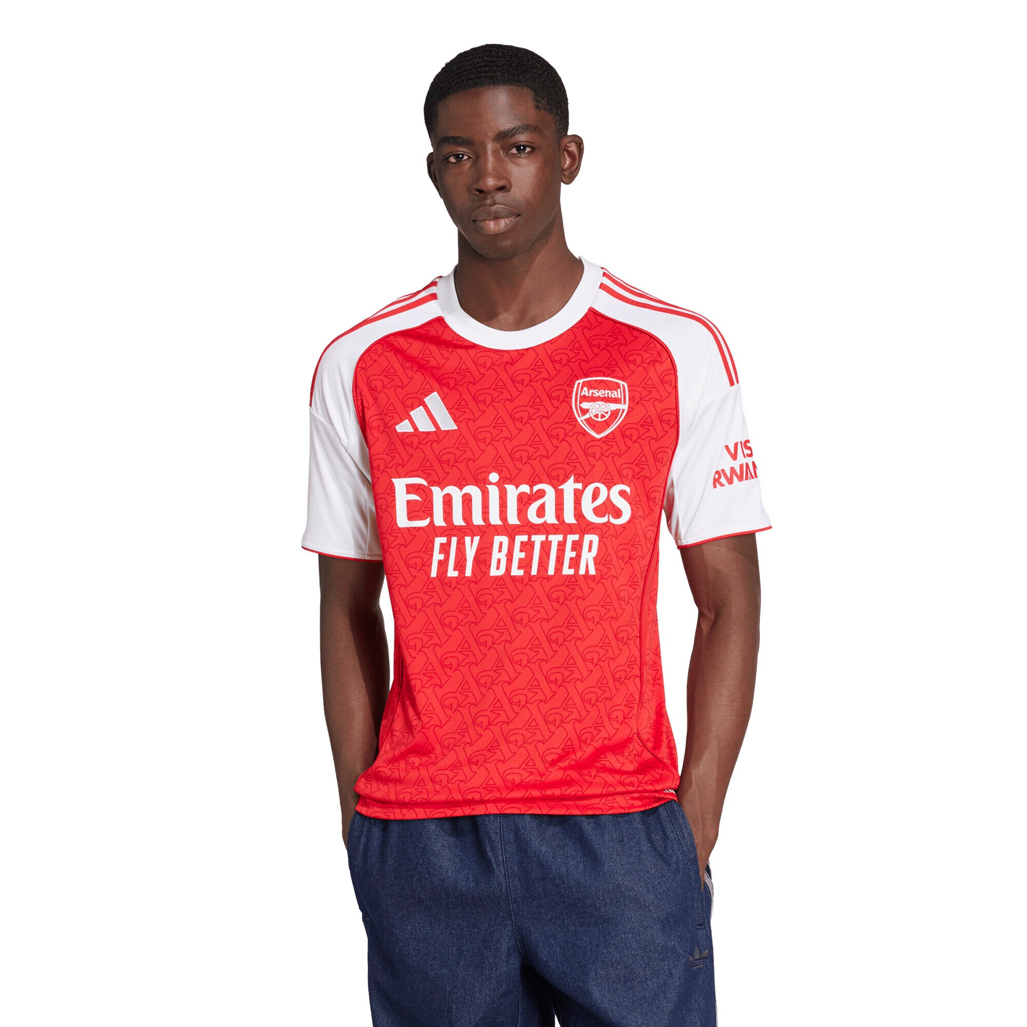 Maillot officiel Arsenal domicile 2025-2026 rouge et blanc Adidas - photo portée