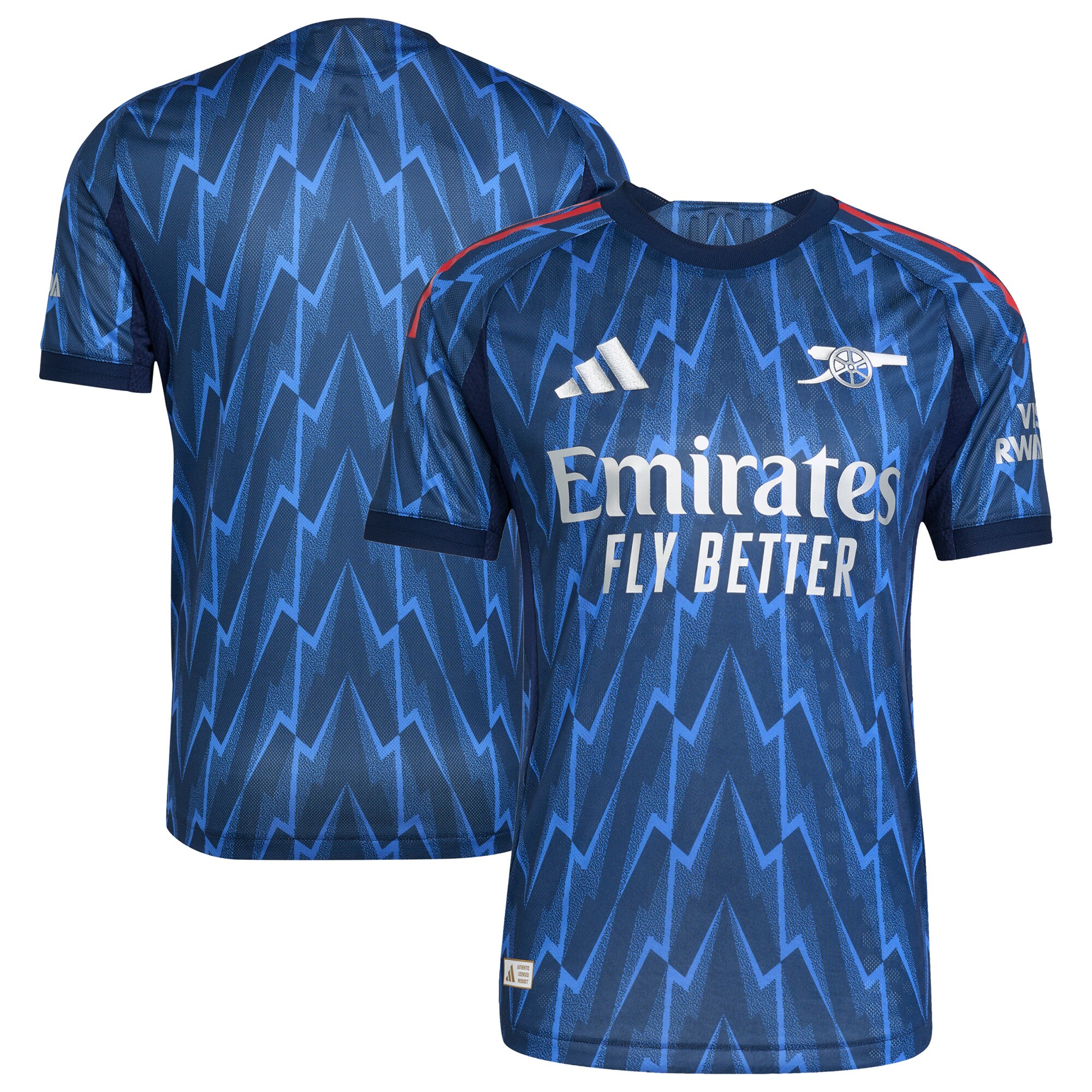 Maillot officiel Arsenal extérieur authentique 2025-2026 bleu marine et rose Adidas - vue de face