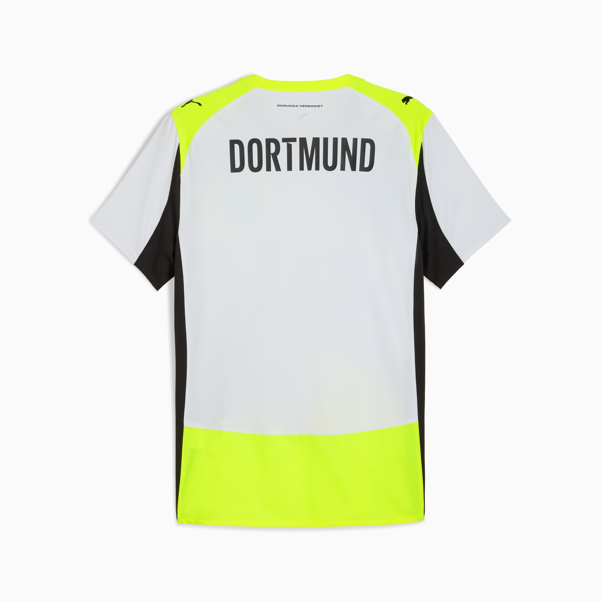 Maillot officiel Borussia Dortmund extérieur 2025-2026 jaune fluo, blanc et noir Puma - vue de dos