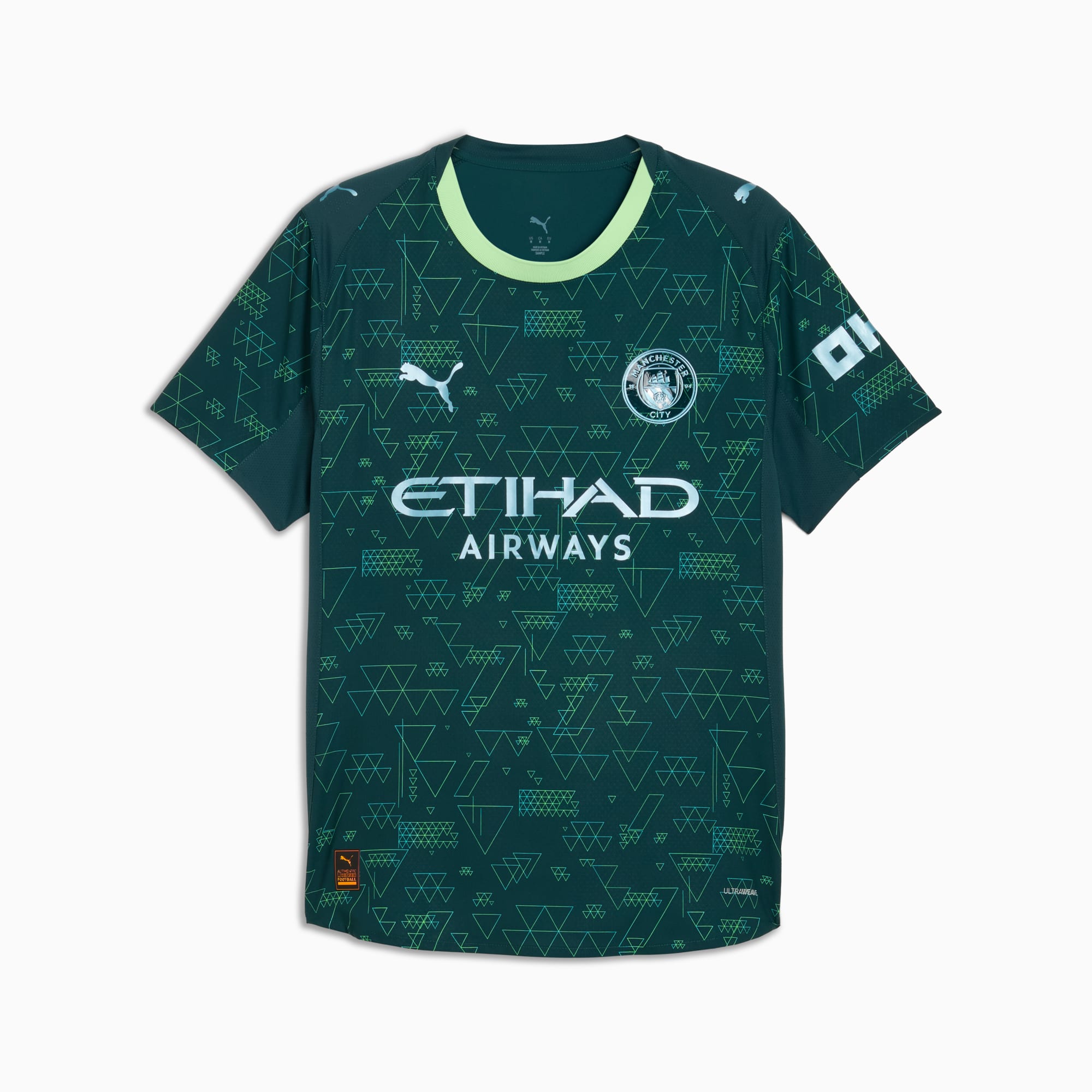 Maillot officiel Manchester City fourth 2025-2026 vert foncé et jaune Puma - vue de face