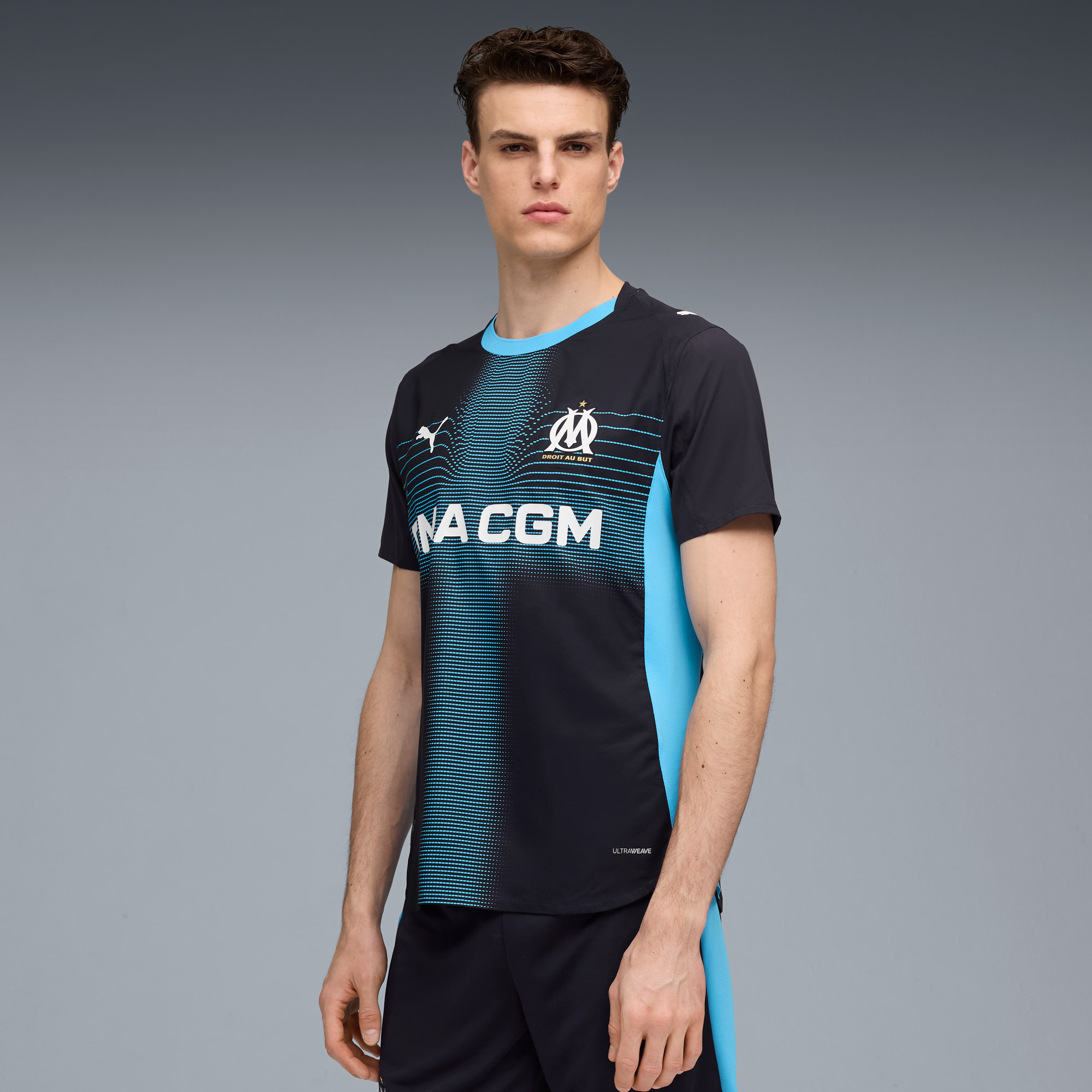Maillot officiel Olympique de Marseille exterieur 2025-2026 bleu marine Puma - photo portée