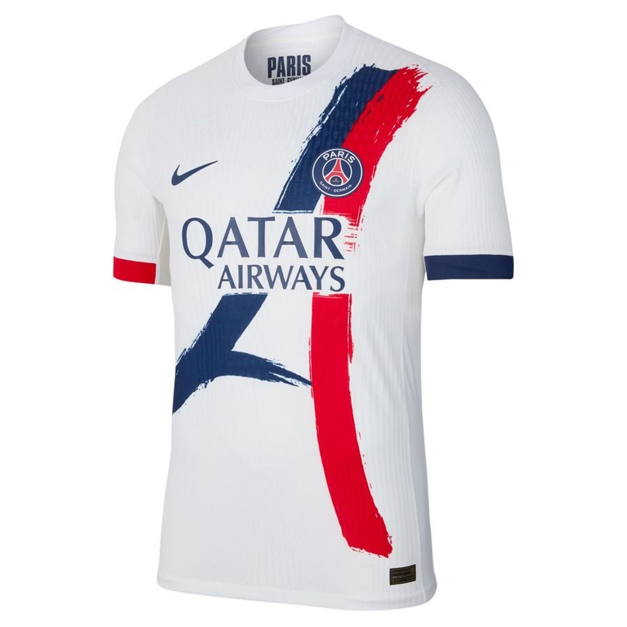 Maillot officiel Paris Saint-Germain extérieur 2025-2026 blanc et bleu Nike - vue de face