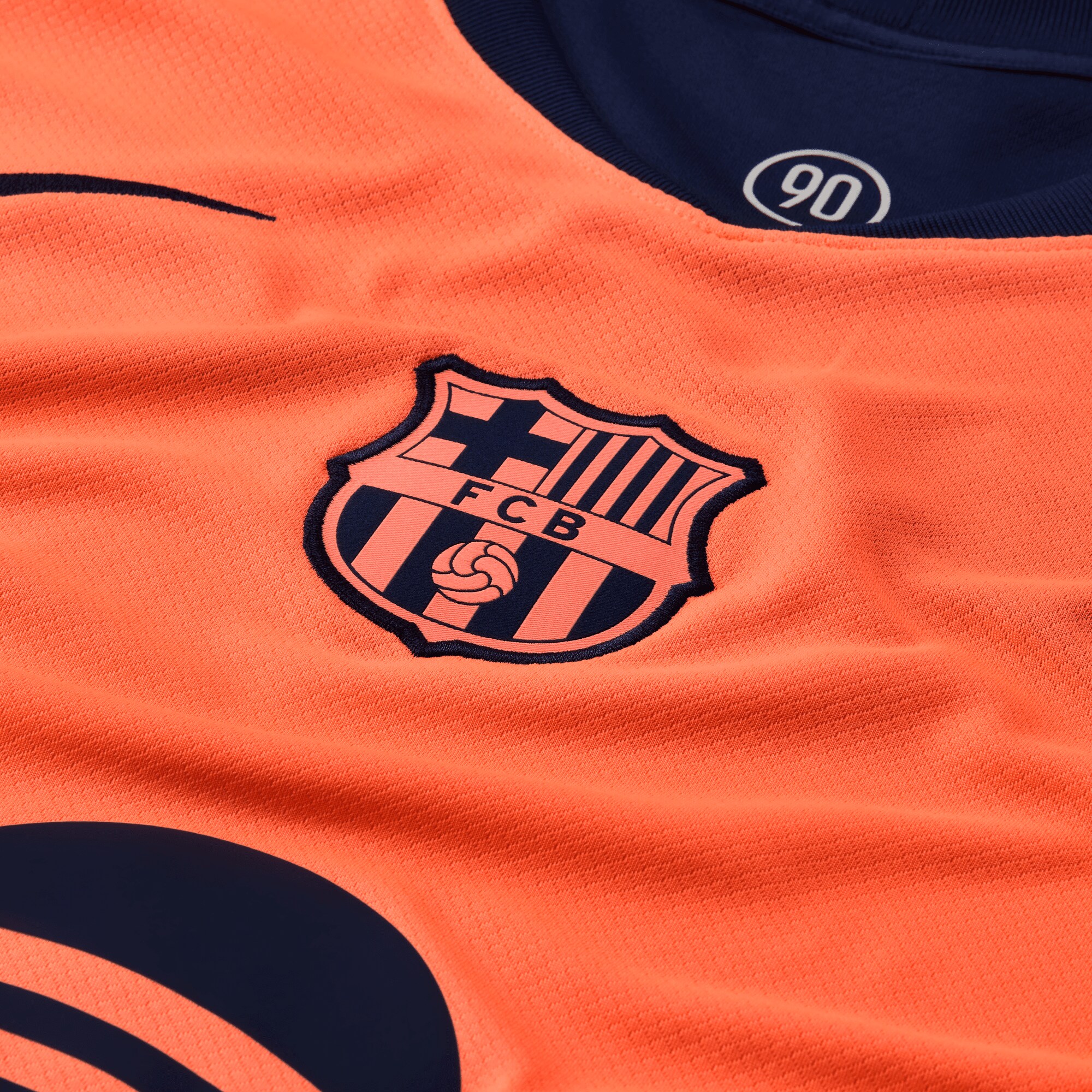 Maillot officiel FC Barcelone third 2025-2026 orange et bleu marine Nike - détail