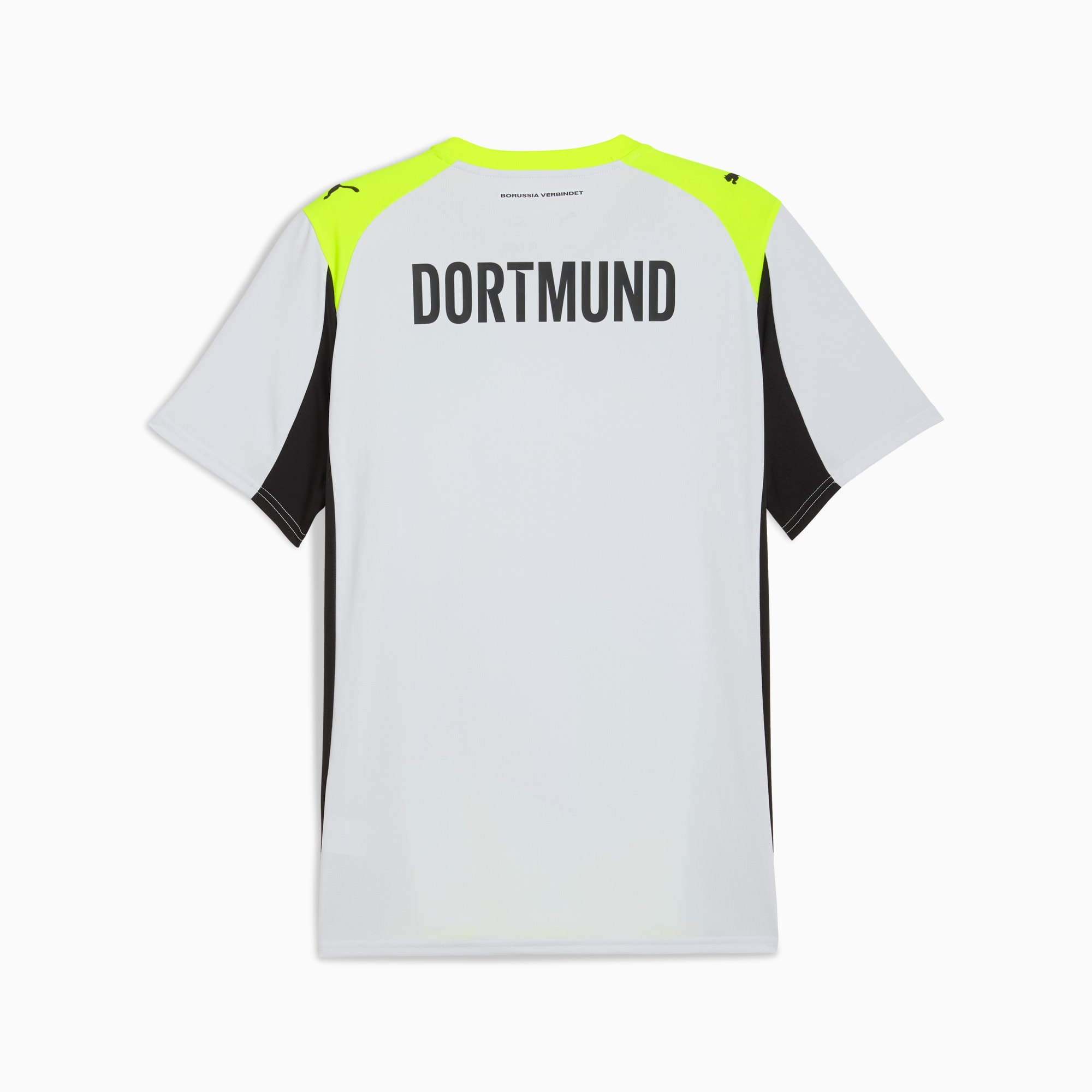 Maillot officiel Borussia Dortmund extérieur 2025-2026 jaune fluo, blanc et noir Puma - vue de dos