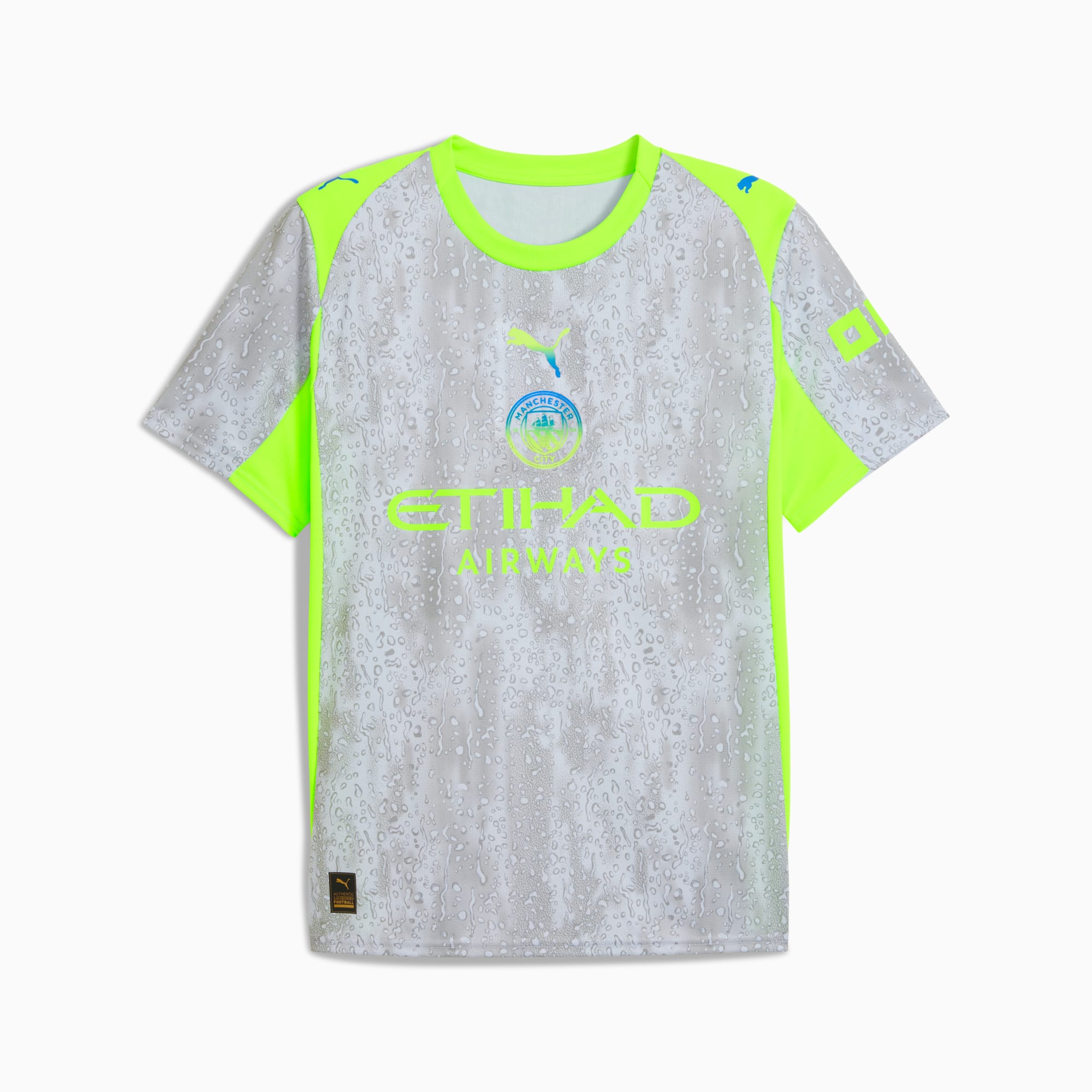 Maillot officiel Manchester City third 2025-2026 blanc, gris et jaune fluo Puma - vue de face