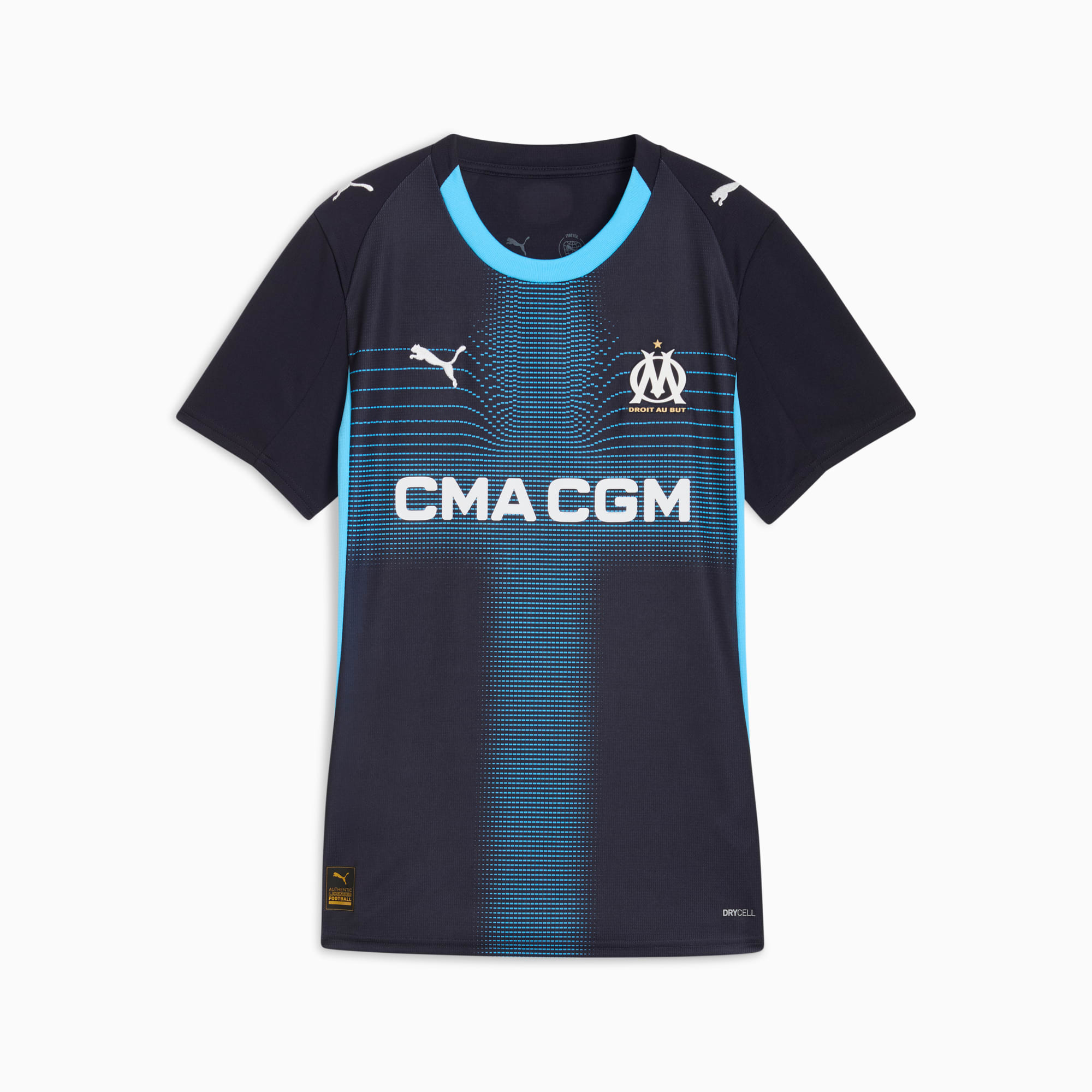 Maillot officiel Olympique de Marseille exterieur 2025-2026 bleu marine et bleu clair Puma - vue de face